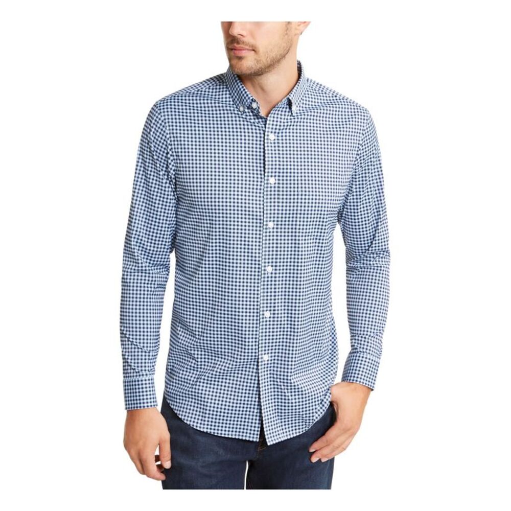 CLUBROOM Mens Navy Check Collared Classic Fit Dress Shirt XXL